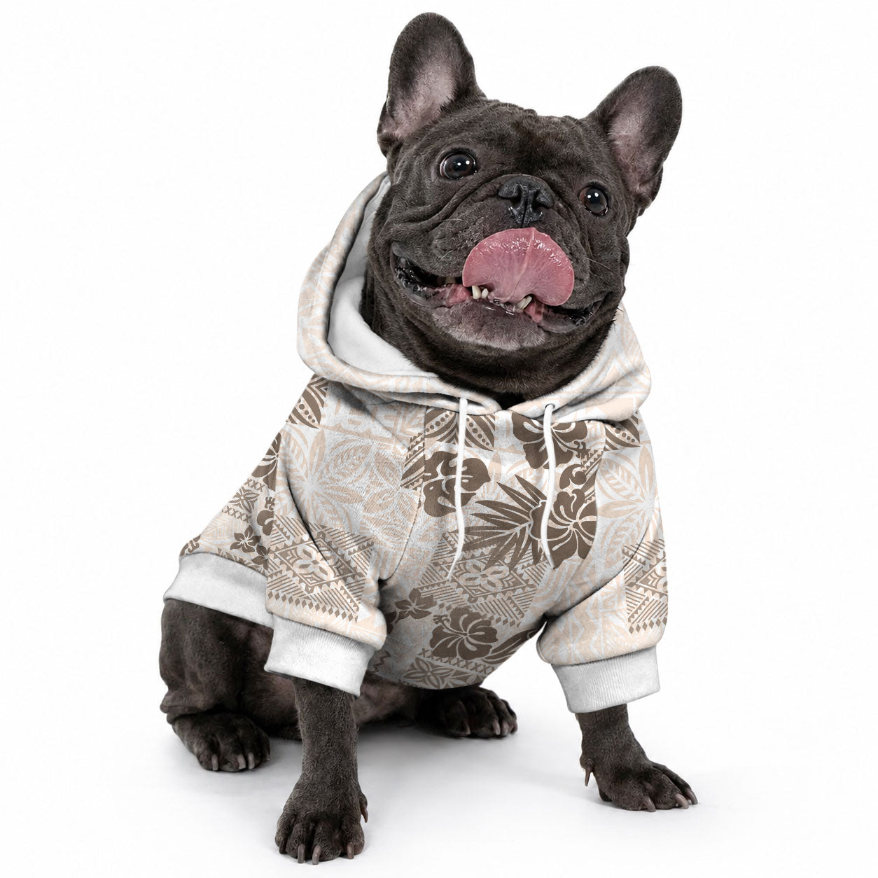 Vintage Hawaii Pet Hoodie Hibiscus Tapa Tribal With Hawaiian Quilt Pattern Gold