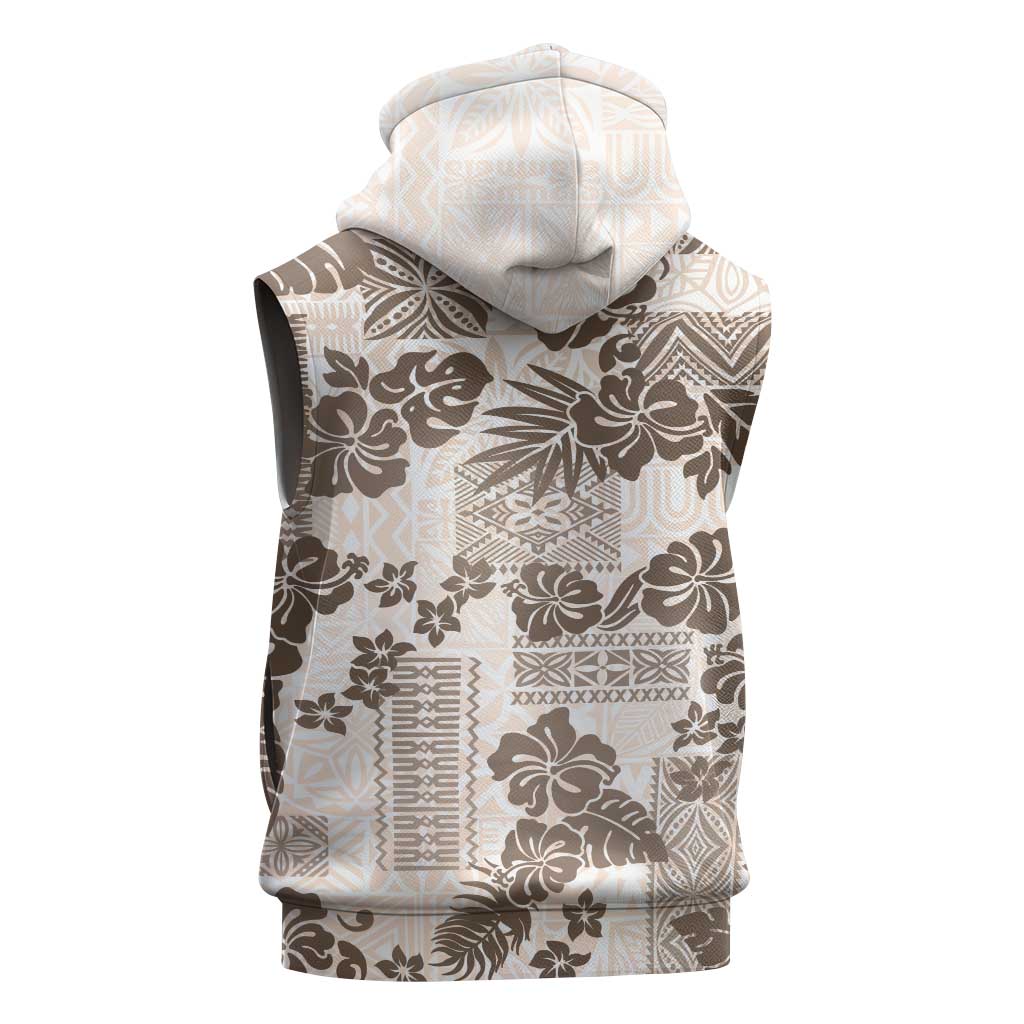 Vintage Hawaii Sleeveless Hoodie Hibiscus Tapa Tribal With Hawaiian Quilt Pattern Gold - Polynesian Pride