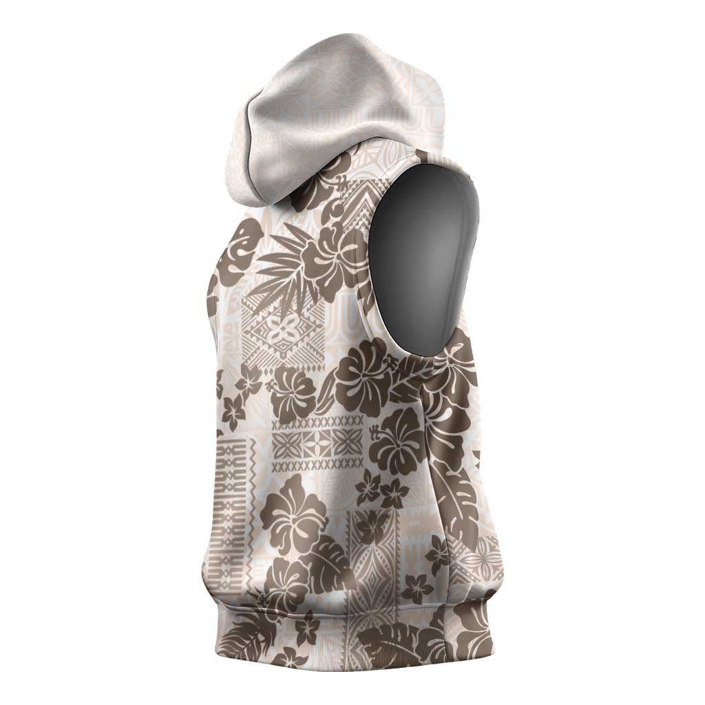 Vintage Hawaii Sleeveless Hoodie Hibiscus Tapa Tribal With Hawaiian Quilt Pattern Gold - Polynesian Pride