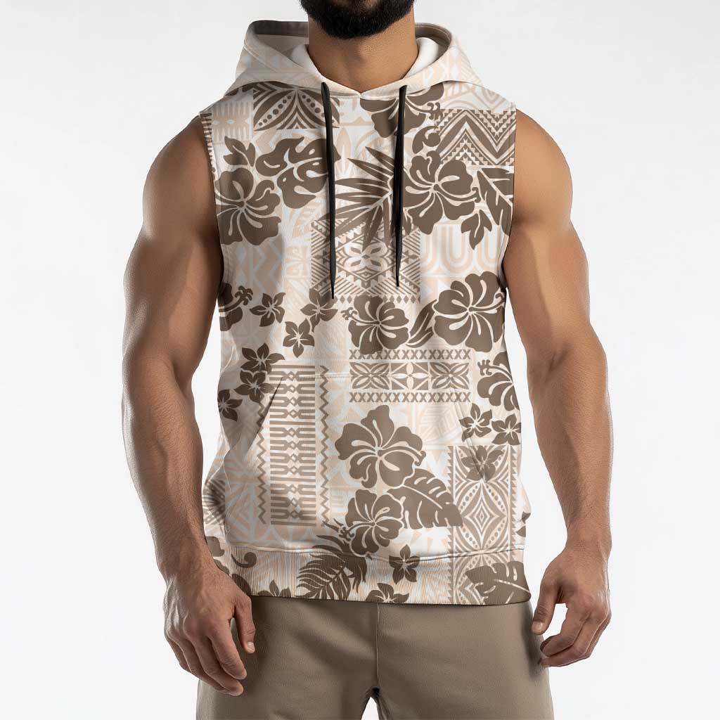 Vintage Hawaii Sleeveless Hoodie Hibiscus Tapa Tribal With Hawaiian Quilt Pattern Gold - Polynesian Pride