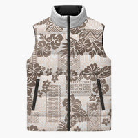 Vintage Hawaii Sleeveless Puffer Jacket Hibiscus Tapa Tribal With Hawaiian Quilt Pattern Gold - Polynesian Pride