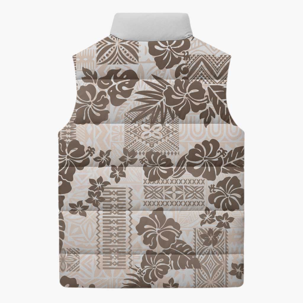 Vintage Hawaii Sleeveless Puffer Jacket Hibiscus Tapa Tribal With Hawaiian Quilt Pattern Gold - Polynesian Pride
