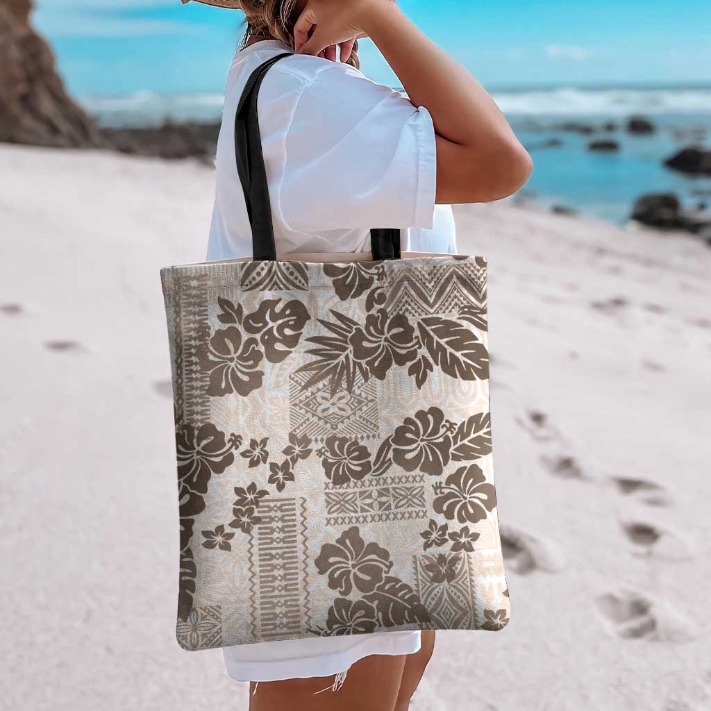 Vintage Hawaii Tote Bag Hibiscus Tapa Tribal With Hawaiian Quilt Pattern Gold - Polynesian Pride