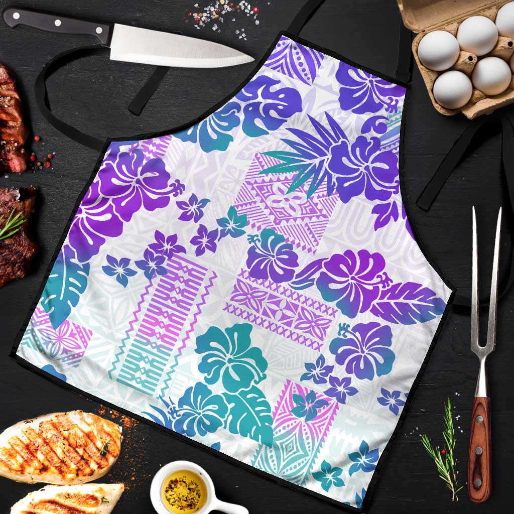 Vintage Hawaii Apron Hibiscus Tapa Tribal With Hawaiian Quilt Pattern Purple - Polynesian Pride