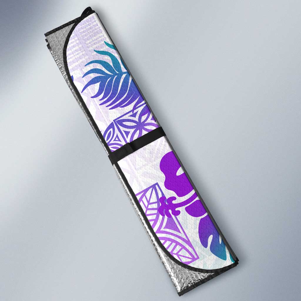 Vintage Hawaii Auto Sun Shade Hibiscus Tapa Tribal With Hawaiian Quilt Pattern Purple - Polynesian Pride