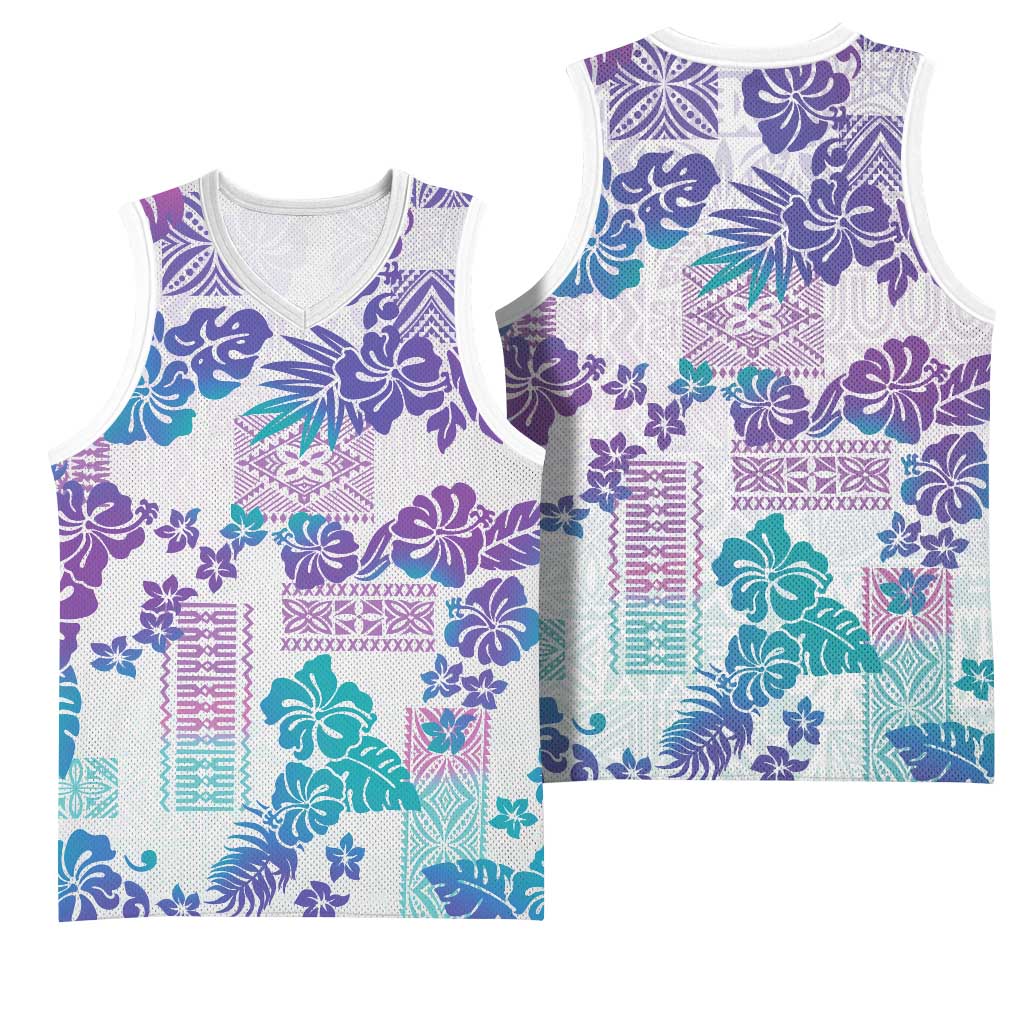 Vintage Hawaii Basketball Jersey Hibiscus Tapa Tribal With Hawaiian Quilt Pattern Purple - Polynesian Pride