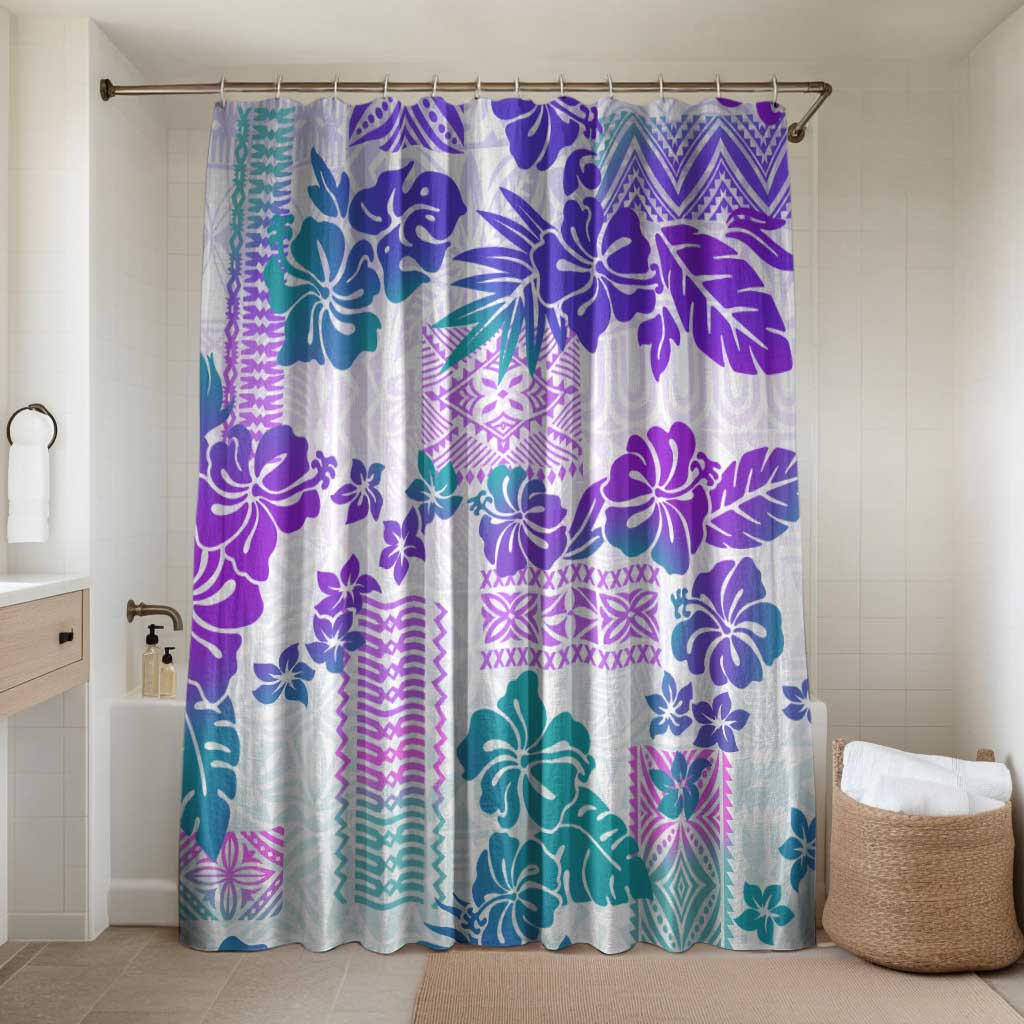 Vintage Hawaii Bathroom Set Hibiscus Tapa Tribal With Hawaiian Quilt Pattern Purple - Polynesian Pride