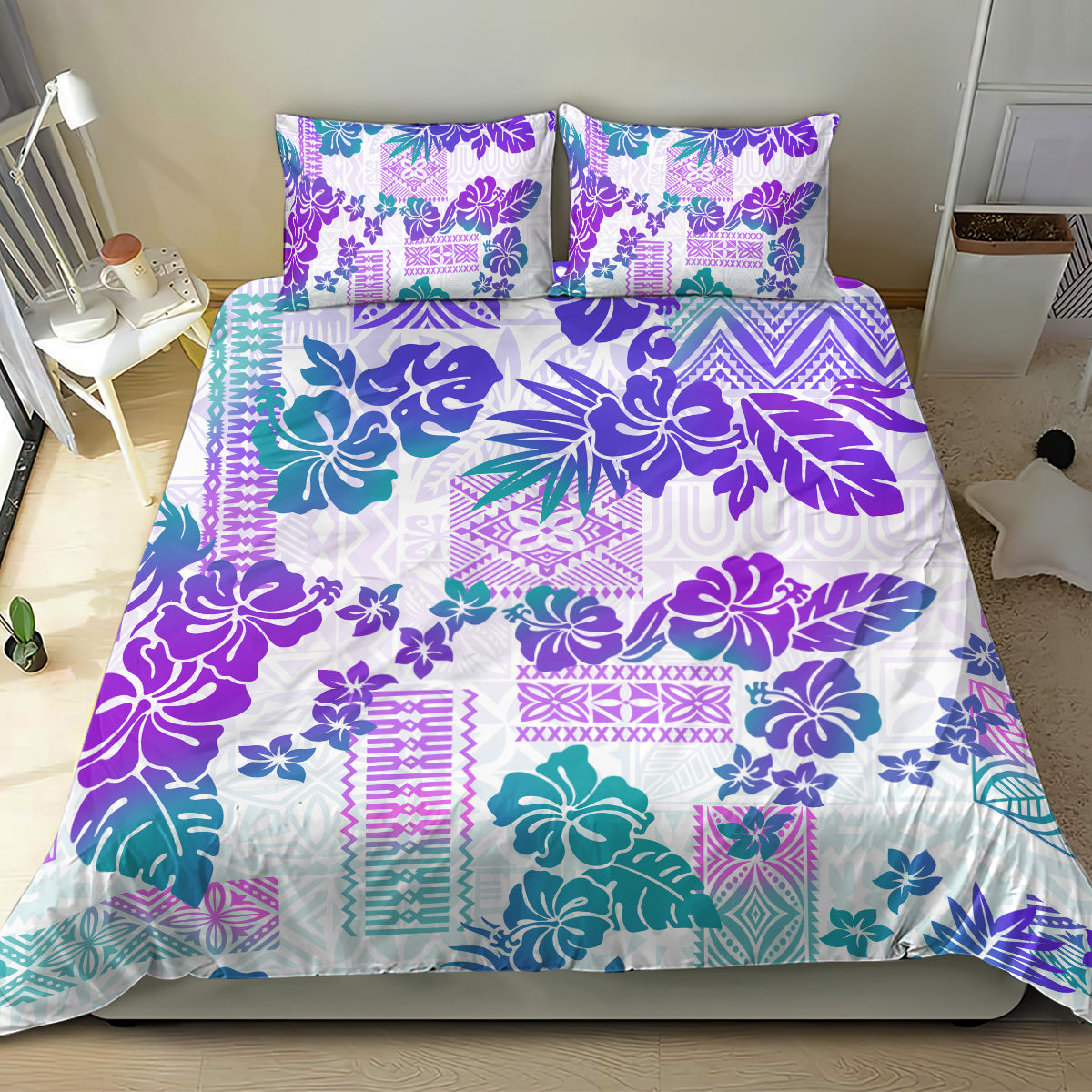 Vintage Hawaii Bedding Set Hibiscus Tapa Tribal With Hawaiian Quilt Pattern Purple LT9 - Polynesian Pride