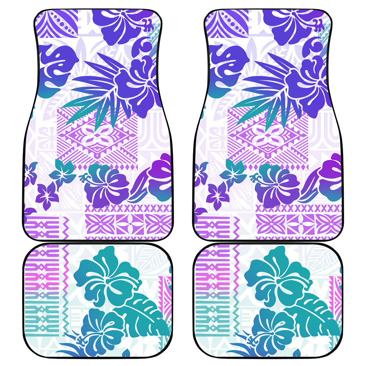 Vintage Hawaii Car Mats Hibiscus Tapa Tribal With Hawaiian Quilt Pattern Purple LT9 Purple - Polynesian Pride