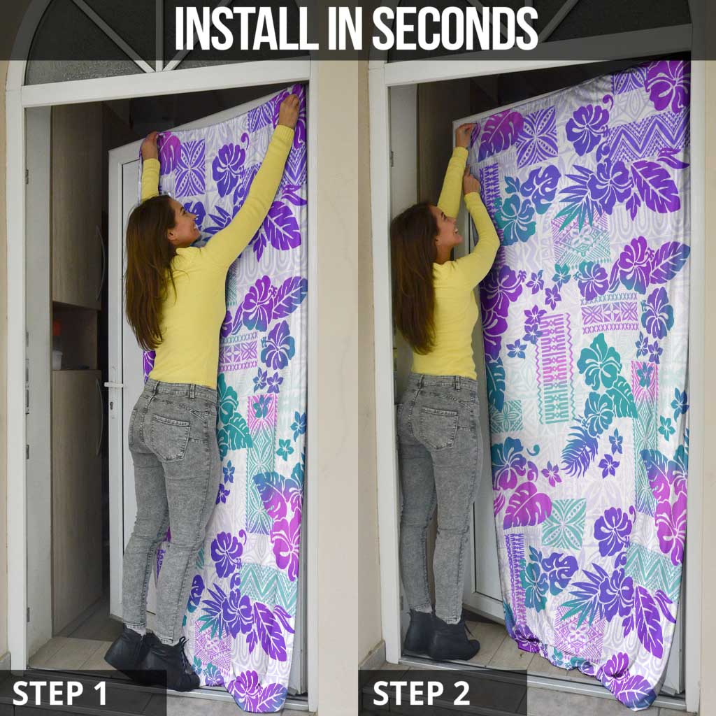 Vintage Hawaii Door Cover Hibiscus Tapa Tribal With Hawaiian Quilt Pattern Purple - Polynesian Pride