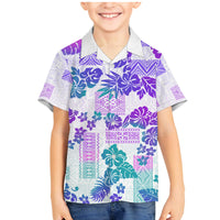 Vintage Hawaii Family Matching Mermaid Dress and Hawaiian Shirt Hibiscus Tapa Tribal With Hawaiian Quilt Pattern Purple LT9 Son's Shirt Purple - Polynesian Pride