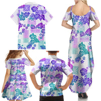 Vintage Hawaii Family Matching Summer Maxi Dress and Hawaiian Shirt Hibiscus Tapa Tribal With Hawaiian Quilt Pattern Purple LT9 - Polynesian Pride