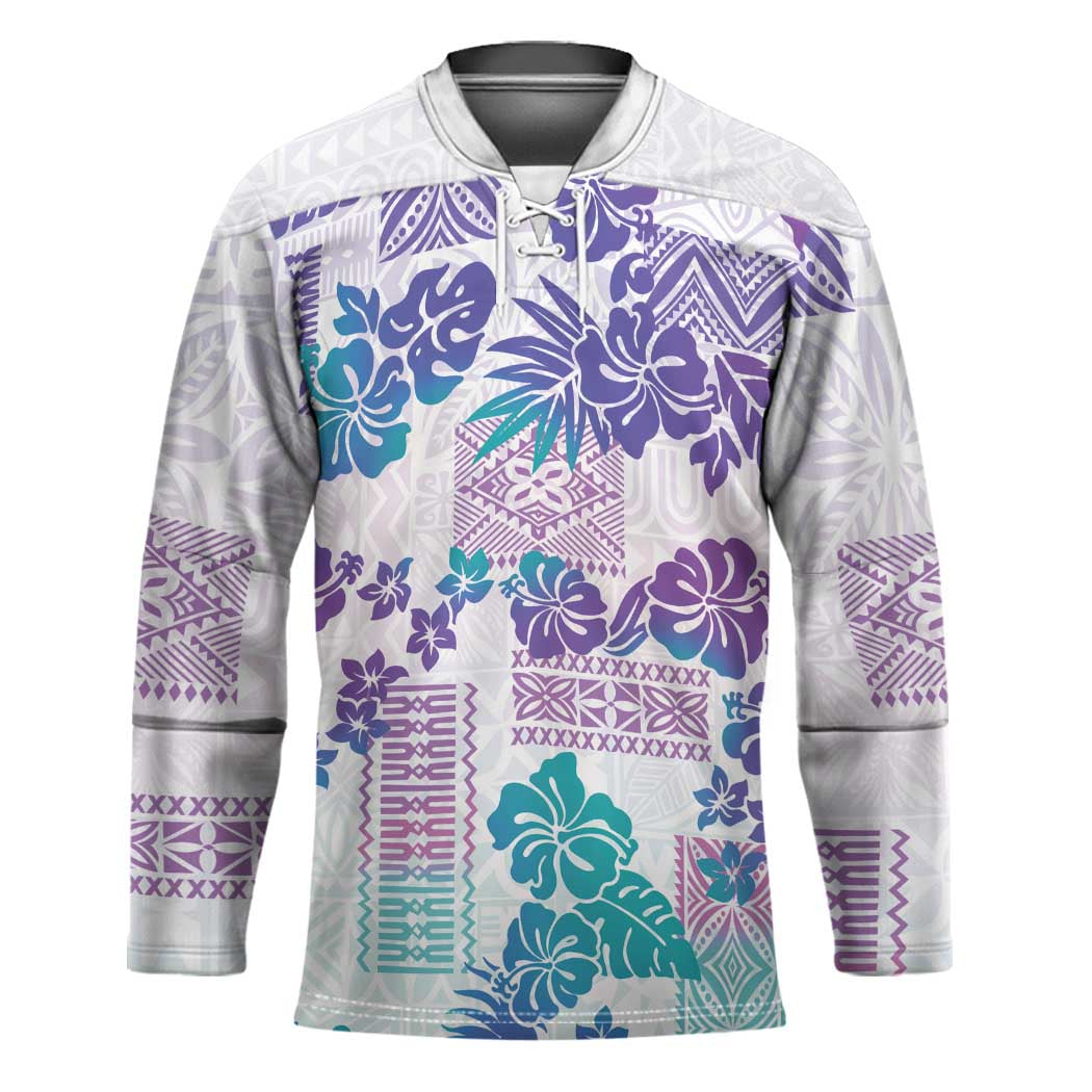 Vintage Hawaii Hockey Jersey Hibiscus Tapa Tribal With Hawaiian Quilt Pattern Purple LT9 Unisex Purple - Polynesian Pride