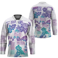 Vintage Hawaii Hockey Jersey Hibiscus Tapa Tribal With Hawaiian Quilt Pattern Purple LT9 - Polynesian Pride