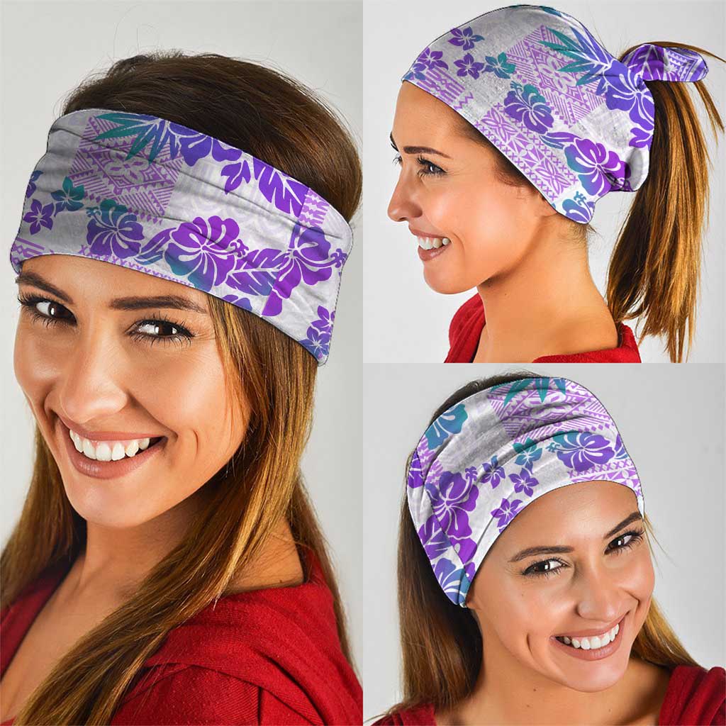Vintage Hawaii Neck Gaiter Hibiscus Tapa Tribal With Hawaiian Quilt Pattern Purple - Polynesian Pride