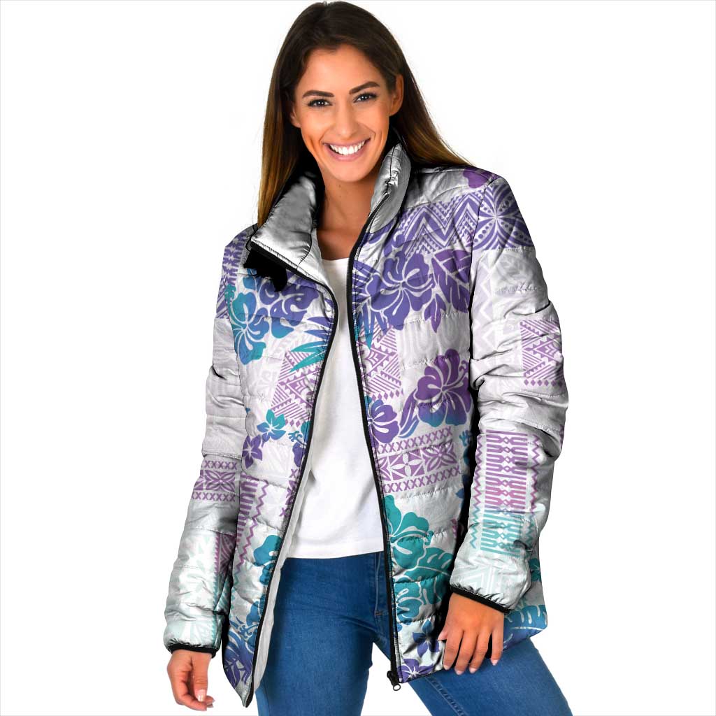 Vintage Hawaii Padded Jacket Hibiscus Tapa Tribal With Hawaiian Quilt Pattern Purple - Polynesian Pride