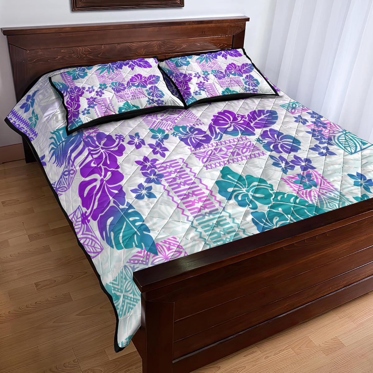 Vintage Hawaii Quilt Bed Set Hibiscus Tapa Tribal With Hawaiian Quilt Pattern Purple LT9 - Polynesian Pride