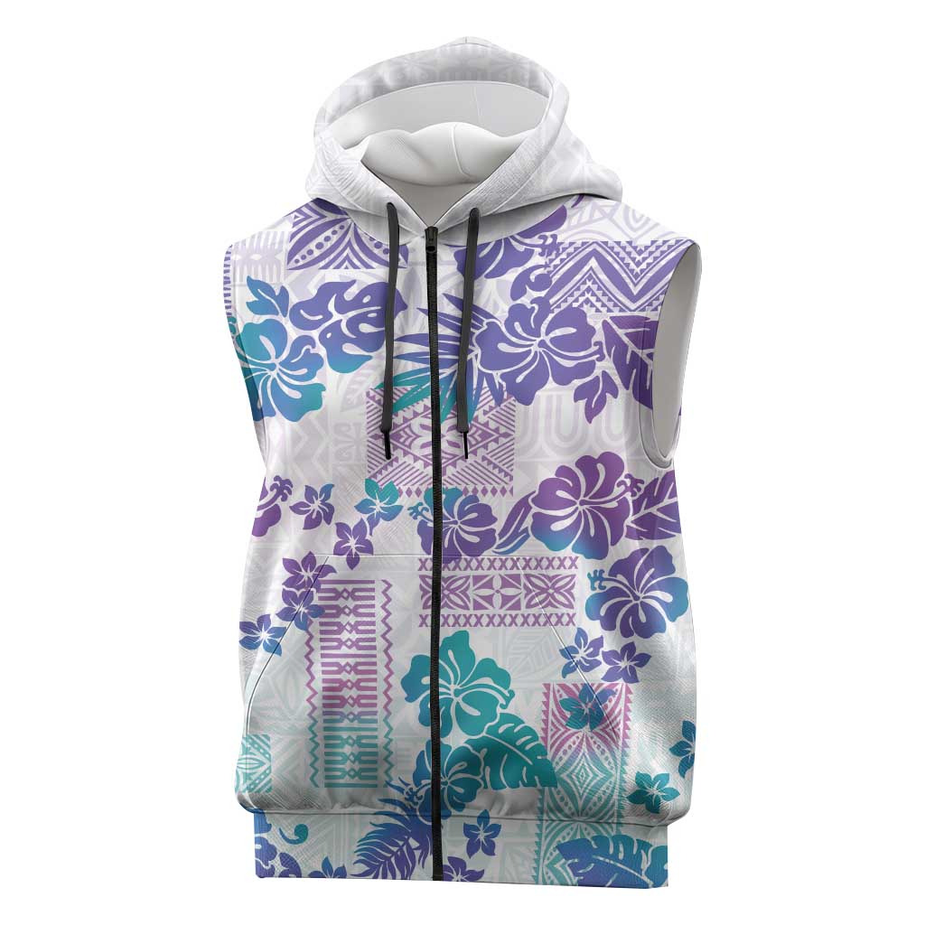 Vintage Hawaii Sleeveless Zip Hoodie Hibiscus Tapa Tribal With Hawaiian Quilt Pattern Purple LT9 Purple - Polynesian Pride