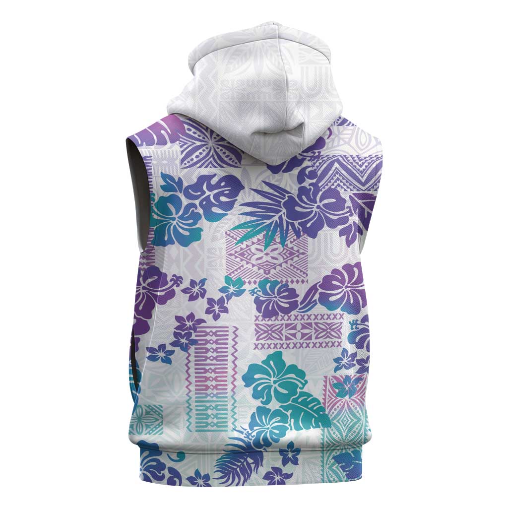 Vintage Hawaii Sleeveless Zip Hoodie Hibiscus Tapa Tribal With Hawaiian Quilt Pattern Purple LT9 - Polynesian Pride