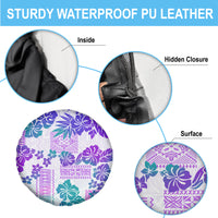 Vintage Hawaii Spare Tire Cover Hibiscus Tapa Tribal With Hawaiian Quilt Pattern Purple LT9 - Polynesian Pride