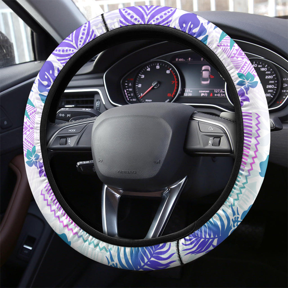 Vintage Hawaii Steering Wheel Cover Hibiscus Tapa Tribal With Hawaiian Quilt Pattern Purple