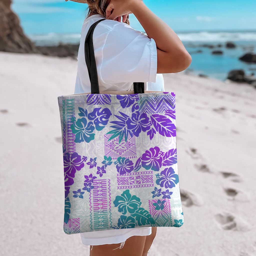 Vintage Hawaii Tote Bag Hibiscus Tapa Tribal With Hawaiian Quilt Pattern Purple - Polynesian Pride