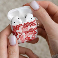 Vintage Hawaii AirPods Case Hibiscus Tapa Tribal With Hawaiian Quilt Pattern Red - Polynesian Pride