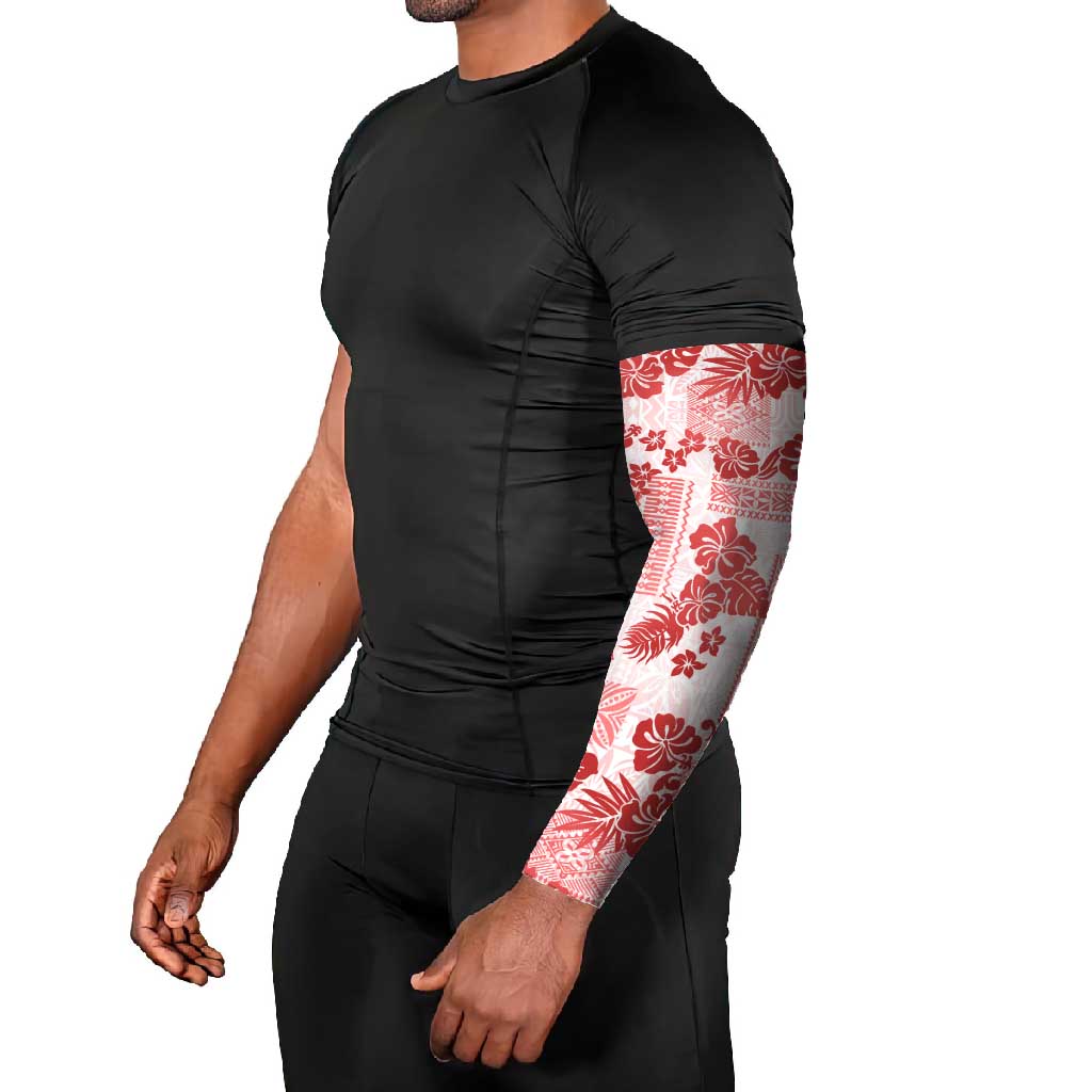 Vintage Hawaii Arm Sleeves Hibiscus Tapa Tribal With Hawaiian Quilt Pattern Red LT9 - Polynesian Pride