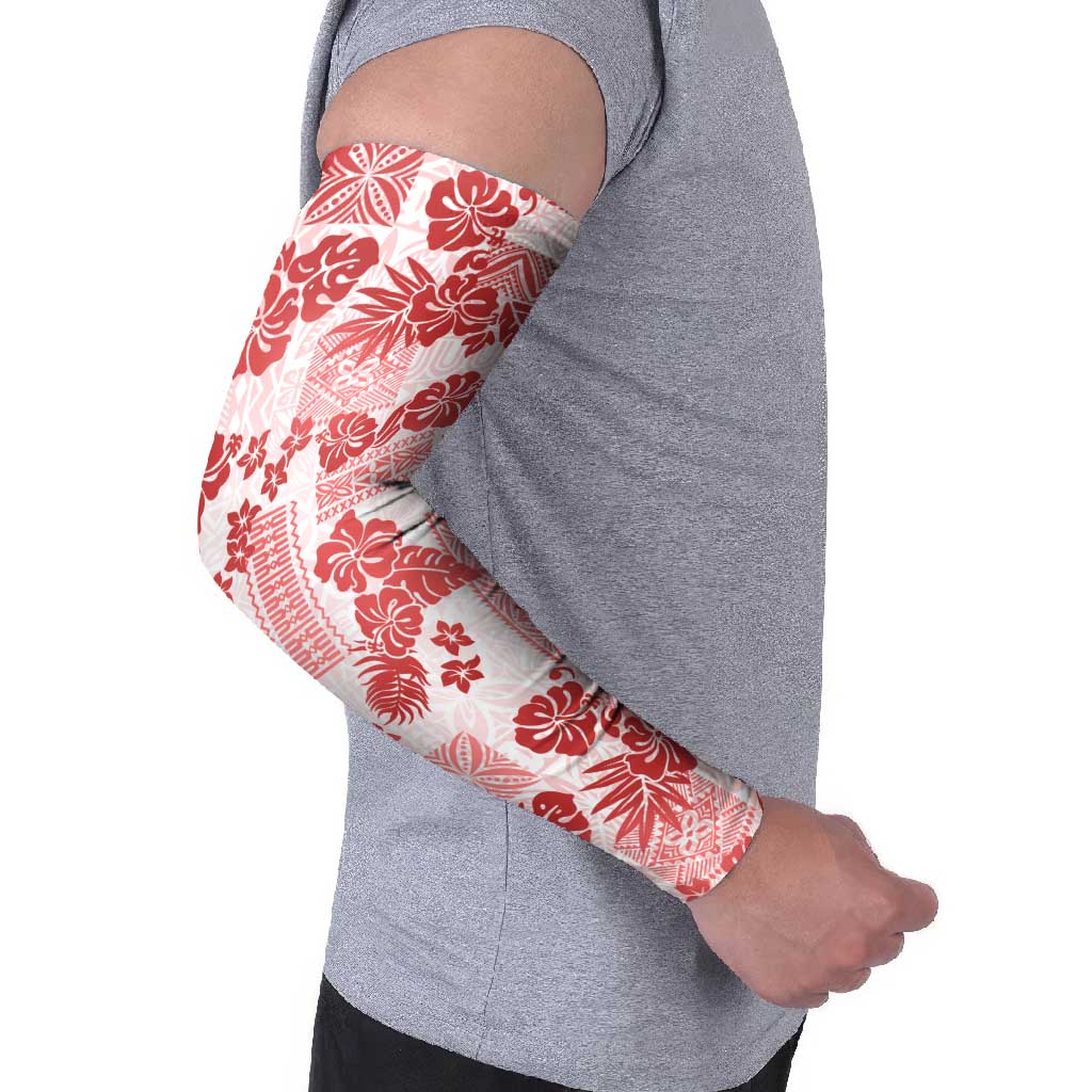 Vintage Hawaii Arm Sleeves Hibiscus Tapa Tribal With Hawaiian Quilt Pattern Red LT9 - Polynesian Pride