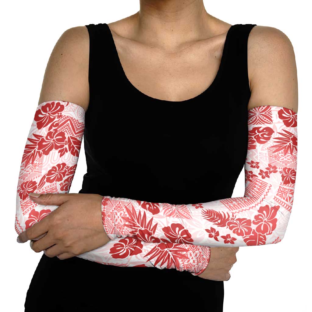 Vintage Hawaii Arm Sleeves Hibiscus Tapa Tribal With Hawaiian Quilt Pattern Red LT9 - Polynesian Pride