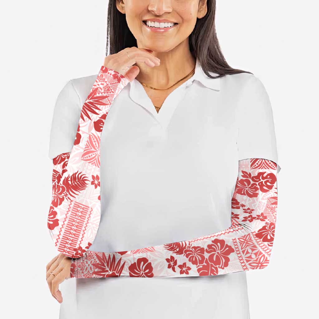 Vintage Hawaii Arm Sleeves Hibiscus Tapa Tribal With Hawaiian Quilt Pattern Red LT9 - Polynesian Pride