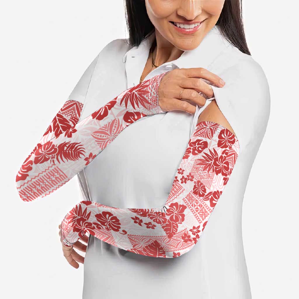 Vintage Hawaii Arm Sleeves Hibiscus Tapa Tribal With Hawaiian Quilt Pattern Red LT9 - Polynesian Pride