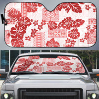 Vintage Hawaii Auto Sun Shade Hibiscus Tapa Tribal With Hawaiian Quilt Pattern Red - Polynesian Pride