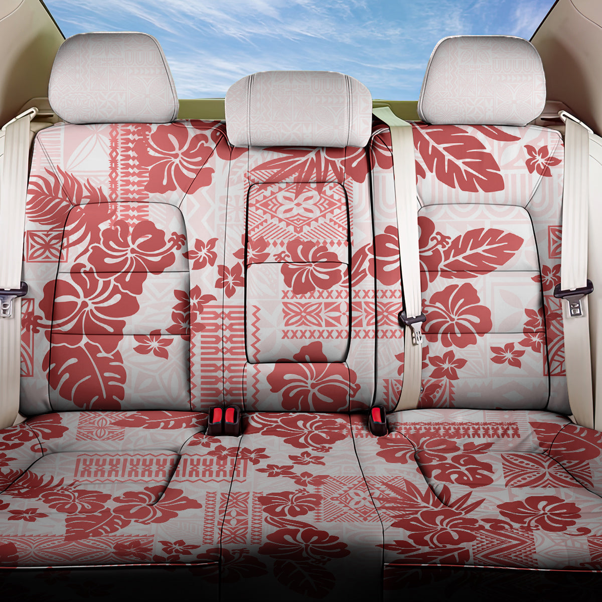 Vintage Hawaii Back Car Seat Cover Hibiscus Tapa Tribal With Hawaiian Quilt Pattern Red