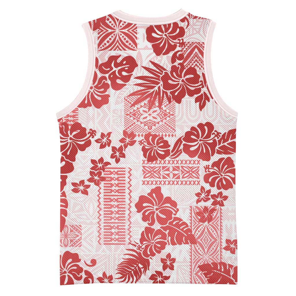 Vintage Hawaii Basketball Jersey Hibiscus Tapa Tribal With Hawaiian Quilt Pattern Red - Polynesian Pride