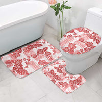 Vintage Hawaii Bathroom Set Hibiscus Tapa Tribal With Hawaiian Quilt Pattern Red - Polynesian Pride