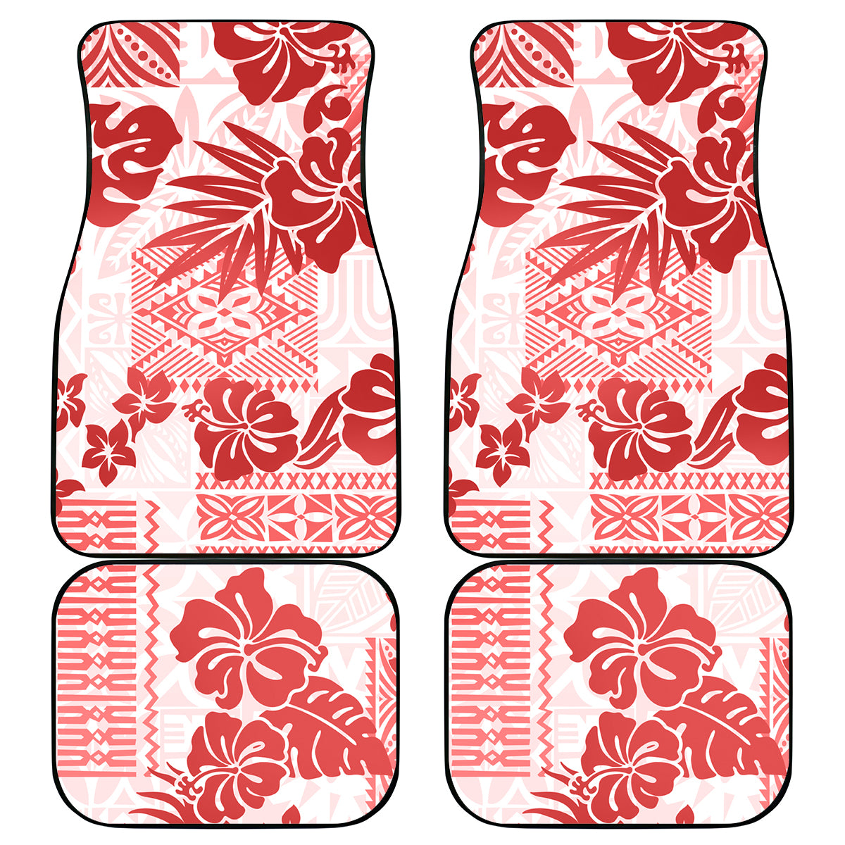 Vintage Hawaii Car Mats Hibiscus Tapa Tribal With Hawaiian Quilt Pattern Red LT9 Red - Polynesian Pride