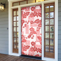 Vintage Hawaii Door Cover Hibiscus Tapa Tribal With Hawaiian Quilt Pattern Red - Polynesian Pride