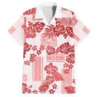 Vintage Hawaii Family Matching Short Sleeve Bodycon Dress and Hawaiian Shirt Hibiscus Tapa Tribal With Hawaiian Quilt Pattern Red LT9 Dad's Shirt - Short Sleeve Red - Polynesian Pride