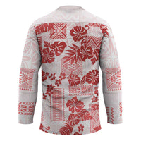 Vintage Hawaii Hockey Jersey Hibiscus Tapa Tribal With Hawaiian Quilt Pattern Red - Polynesian Pride