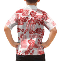 Vintage Hawaii Kid Hawaiian Shirt Hibiscus Tapa Tribal With Hawaiian Quilt Pattern Red LT9 - Polynesian Pride