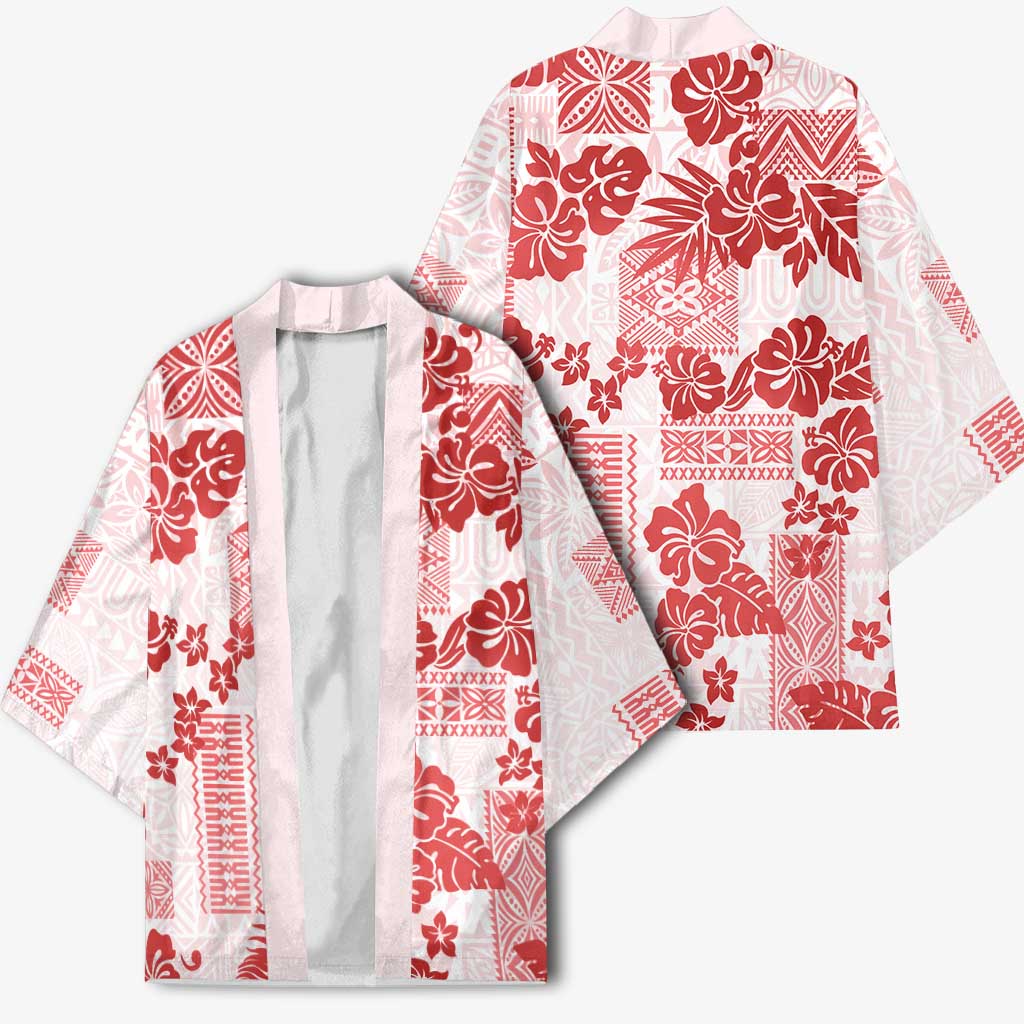 Vintage Hawaii Kimono Hibiscus Tapa Tribal With Hawaiian Quilt Pattern Red - Polynesian Pride