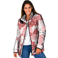 Vintage Hawaii Padded Jacket Hibiscus Tapa Tribal With Hawaiian Quilt Pattern Red - Polynesian Pride
