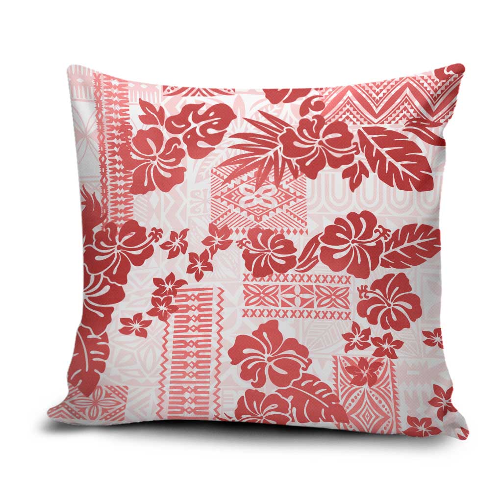 Vintage Hawaii Pillow Cover Hibiscus Tapa Tribal With Hawaiian Quilt Pattern Red LT9 Red - Polynesian Pride