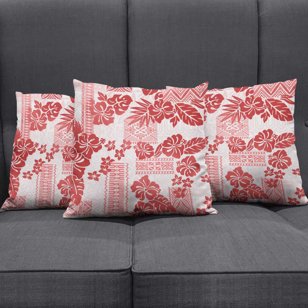 Vintage Hawaii Pillow Cover Hibiscus Tapa Tribal With Hawaiian Quilt Pattern Red LT9 - Polynesian Pride