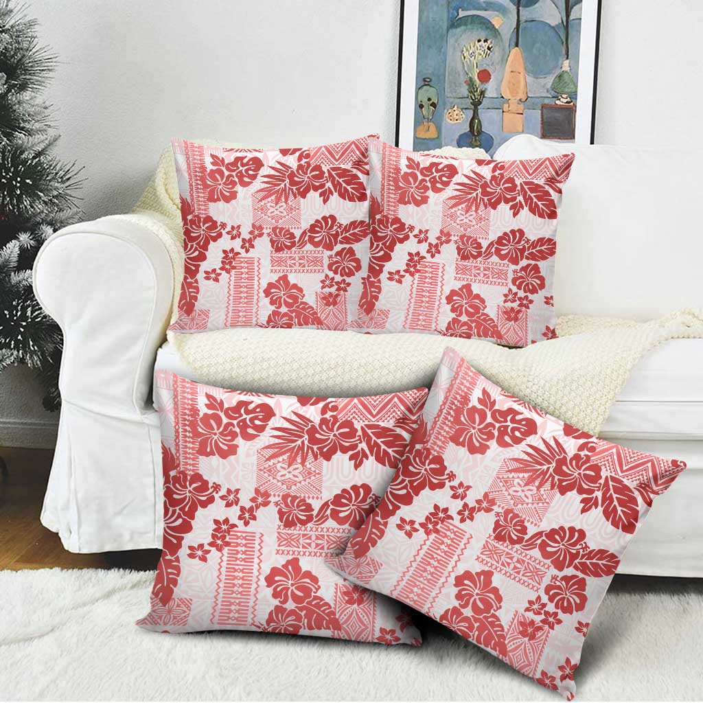 Vintage Hawaii Pillow Cover Hibiscus Tapa Tribal With Hawaiian Quilt Pattern Red LT9 - Polynesian Pride