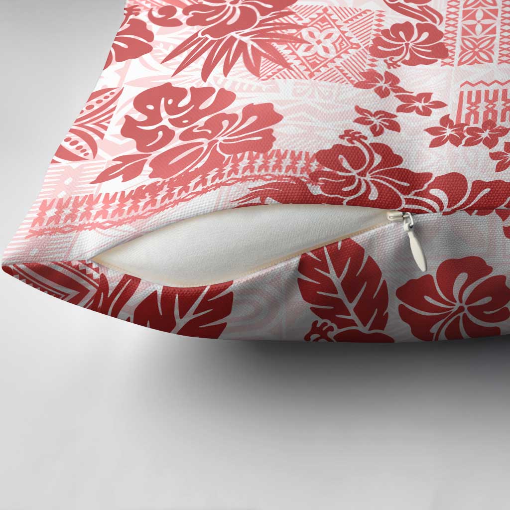 Vintage Hawaii Pillow Cover Hibiscus Tapa Tribal With Hawaiian Quilt Pattern Red LT9 - Polynesian Pride