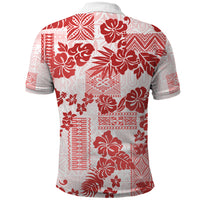 Vintage Hawaii Polo Shirt Hibiscus Tapa Tribal With Hawaiian Quilt Pattern Red LT9 - Polynesian Pride