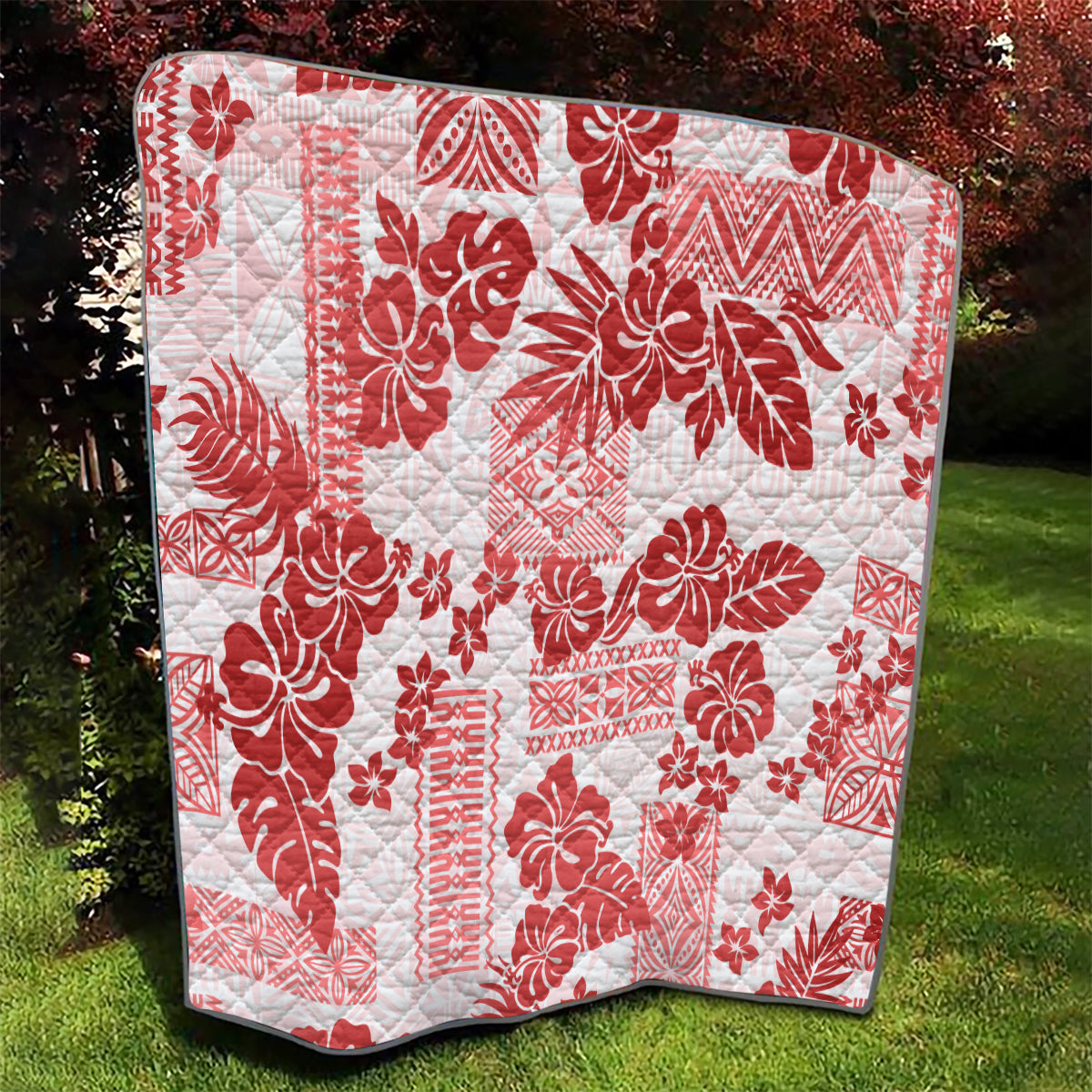 Vintage Hawaii Quilt Hibiscus Tapa Tribal With Hawaiian Quilt Pattern Red LT9 - Polynesian Pride