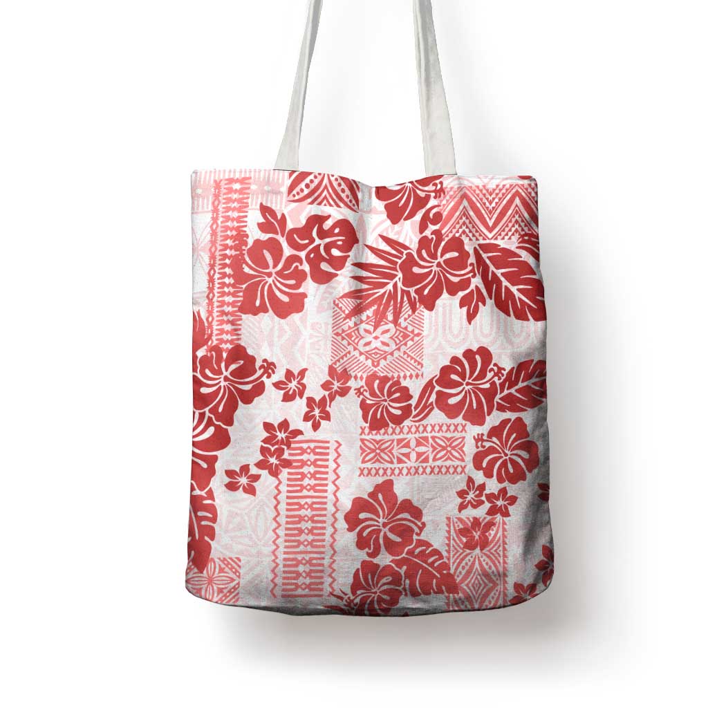 Vintage Hawaii Tote Bag Hibiscus Tapa Tribal With Hawaiian Quilt Pattern Red - Polynesian Pride